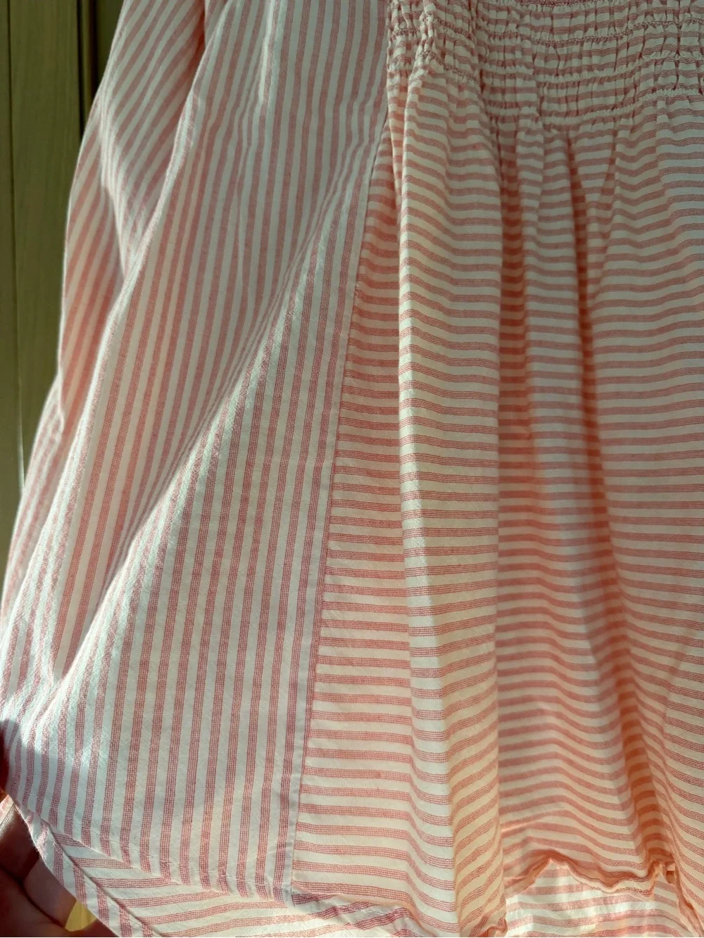Sundance Julia Pink/Peach White Smocked V-Neck Babydoll Popover Top / LG